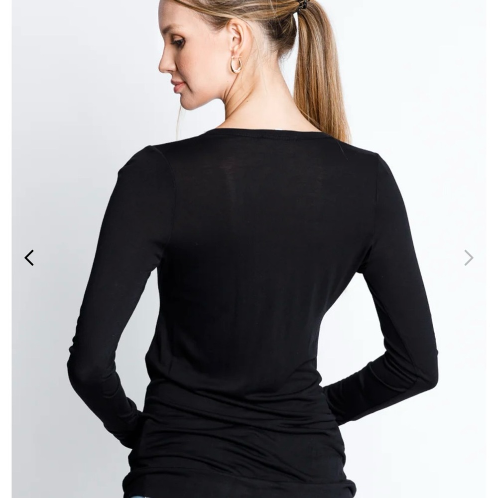 Black V-Neck Button-Up Blouse - Picture 3 of 3